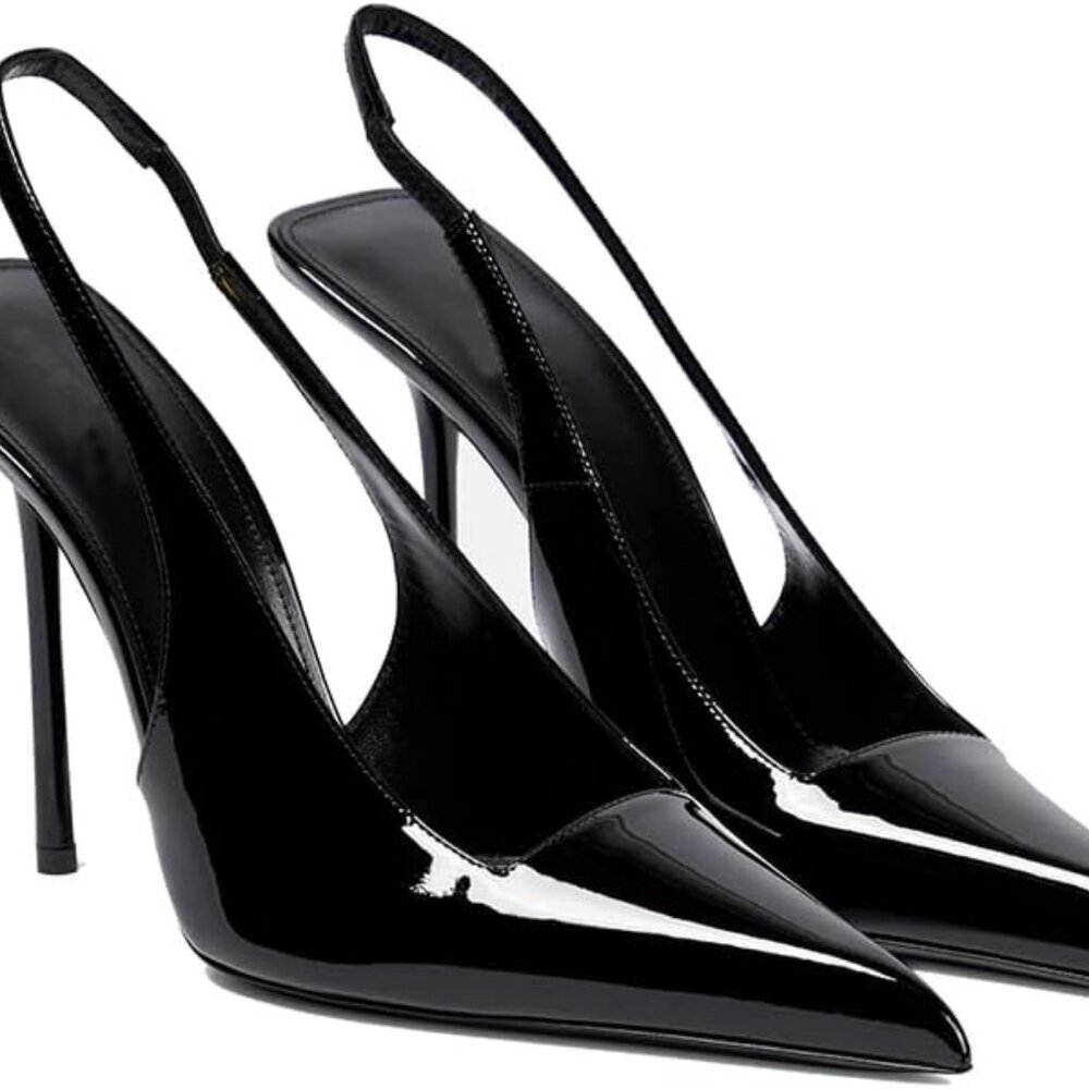 Women's Patent Leather Pointed Toe Heel Pumps Slip-On Dress Shoes For Women